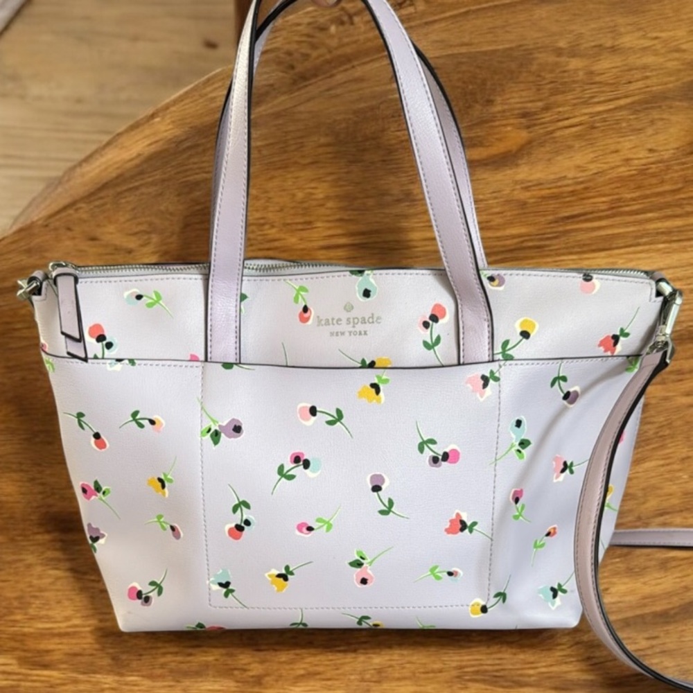Kate Spade Cameron Wildflower Ditsy Pocket Tote Purple Outer Pocket New